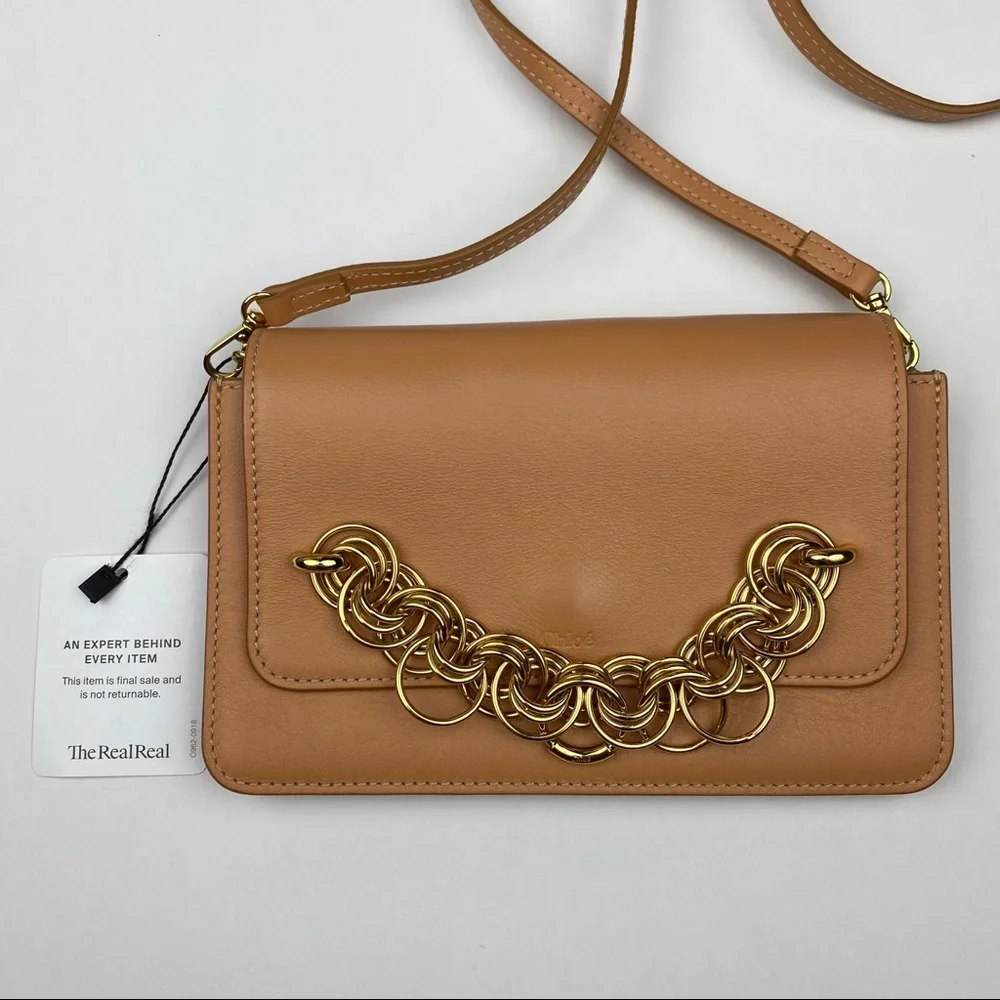 Chloe Tan Leather Mini Drew Bijou Crossbody Gold Chain Shoulder Bag - Picture 5 of 16
